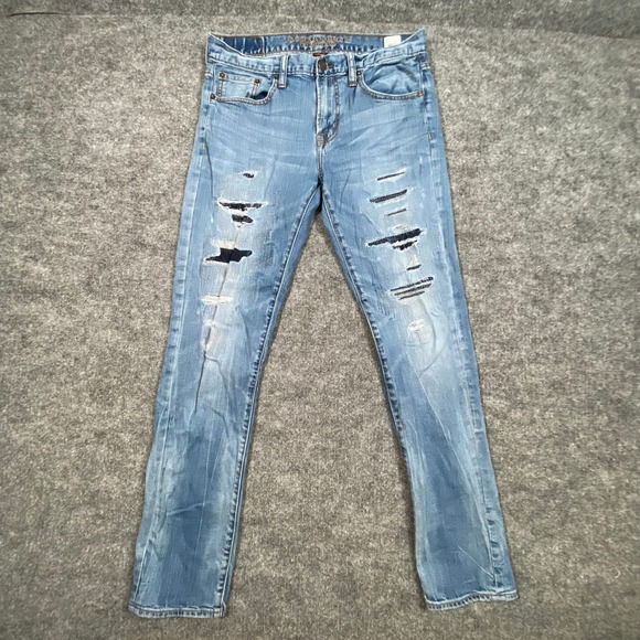American Eagle Outfitters Other - American‎ Eagle Mens Skinny Core Flex Distressed Patched Jeans Blue 32x34